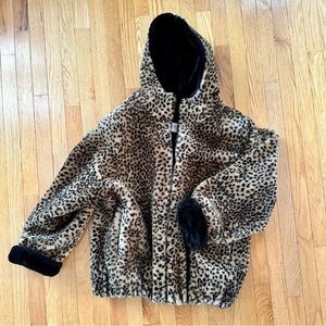 Dona Lucci Vintage Faux Fur Coat Animal Print Oversized